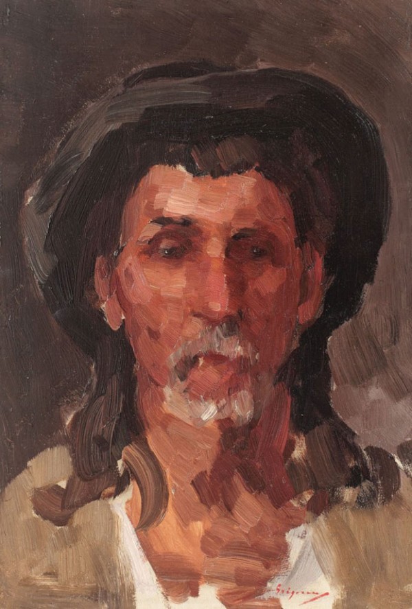 Portrait of a peasant wearing traditional hat by Nicolae Grigorescu